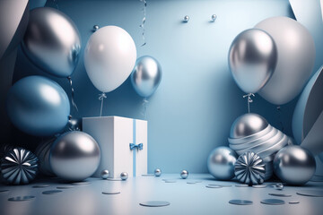 Birthday background with balloons. Illustration AI Generative