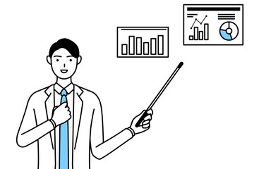 業績グラフを分析するす白衣を着た男性医師