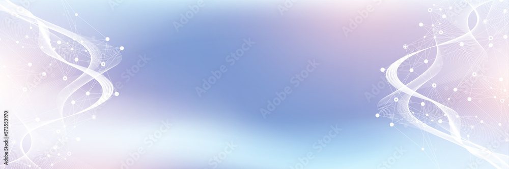 Poster Digits abstract background with connected line and dots, web cover. Digital neural networks. Network and connection background for your presentation. Web graphic background, illustration.