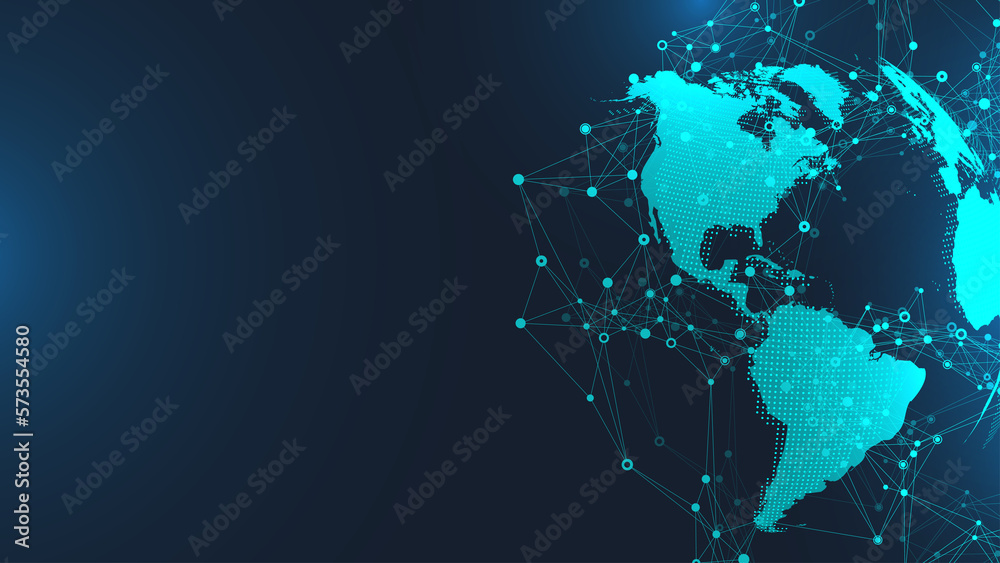 Poster Global communication network concept. Social network communication in the global business. Big data visualization. Internet technology illustration