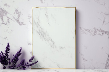 Lilac on white marble background, Generated AI