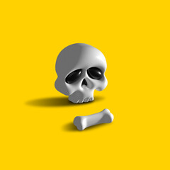 Squelette vector en 3d composé d'un crâne et d'un os, vecteur modifiable avec illustrator, parfait pour icon de jeu ou tout autre utilisation graphique