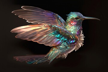 Fototapeta premium Hummingbird glowing light art bird sparkle background, glow bright fantasy magic beautiful neon shine design Generative AI