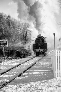 A steam train on a cold morning in Cambridgeshire