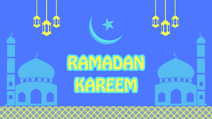 Ramadan Kareem Background Blue Yellow Vector Illustration. Islam Holy Month Ramadan Kareem Wallpaper