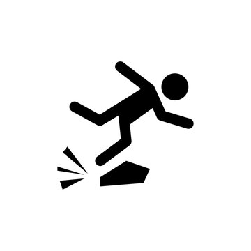 Man tripping over on floor, person injury symbol illustration