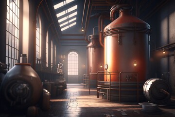 Brewery factory interior. Generative AI - obrazy, fototapety, plakaty