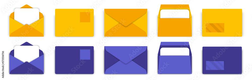 Poster post letter envelope collection. set of mail envelope with shadow
