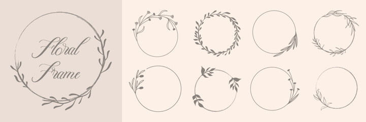 Floral frame circle elements collection. Set of floral frame