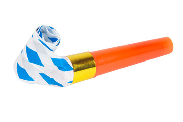 Party horn festive blowout noisemaker colorful isolated on the white background - obrazy, fototapety, plakaty