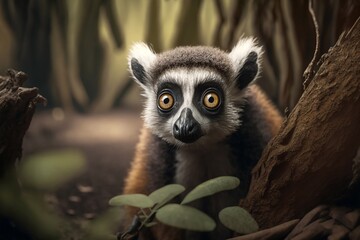 Obraz premium Funny lemur nature. Generative AI