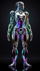 Obraz na płótnie Canvas Humanoid female robot design rendered with colorful 3d holographic gradient. Generative Ai