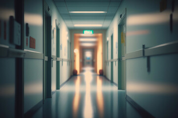 Empty corridor of the hospital. Generative AI