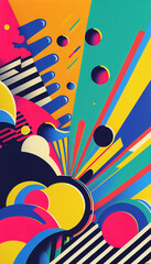 Paint stains with drops of different sizes shaking. Retro background with vintage style full of vivid and saturated colors. April 27: World Graphic Design Day. Vanishing point with copy space. 