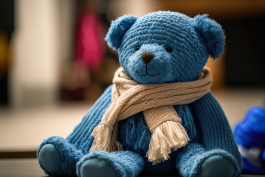 teddy bear wearing a scarf, looking sick, Generative AI