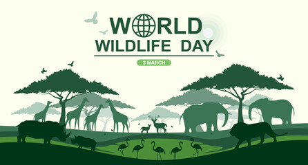 World wildlife day, Wild animals and Natural botanical, Grassland safari, Environment conservation, National park, Sustainable of Ecology concept, Think green nature, Save the planet and Eco friendly.
