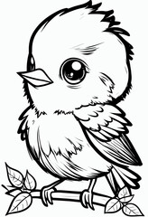 Cute bird. Coloring book page for children. Black and White Cartoon Illustration line art. 