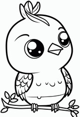 Cute bird. Coloring book page for children. Black and White Cartoon Illustration line art. 