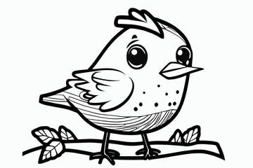 Fototapeta premium Cute bird. Coloring book page for children. Black and White Cartoon Illustration line art. 