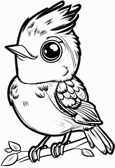 Cute bird. Coloring book page for children. Black and White Cartoon Illustration line art. 