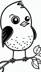 Cute bird. Coloring book page for children. Black and White Cartoon Illustration line art. 