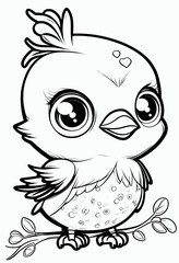 Cute bird. Coloring book page for children. Black and White Cartoon Illustration line art. 