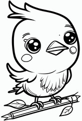 Cute bird. Coloring book page for children. Black and White Cartoon Illustration line art. 