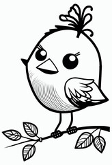Cute bird. Coloring book page for children. Black and White Cartoon Illustration line art. 