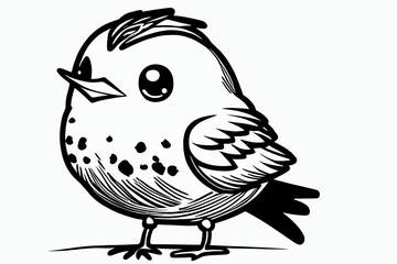 Cute bird. Coloring book page for children. Black and White Cartoon Illustration line art. 