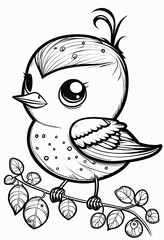 Cute bird. Coloring book page for children. Black and White Cartoon Illustration line art. 