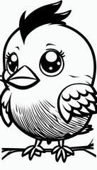 Cute bird. Coloring book page for children. Black and White Cartoon Illustration line art. 