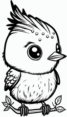 Cute bird. Coloring book page for children. Black and White Cartoon Illustration line art. 