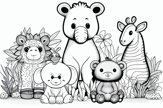 Cute animal. Coloring book page for children. Black and White Cartoon Illustration line art. 