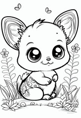 Cute mouse animal. Coloring book page for children. Black and White Cartoon Illustration line art. 