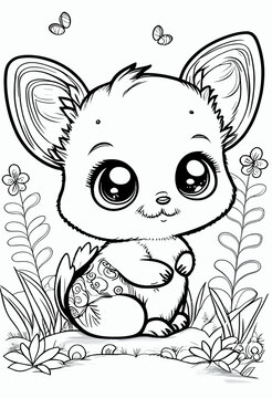 Cute mouse animal. Coloring book page for children. Black and White Cartoon Illustration line art. 