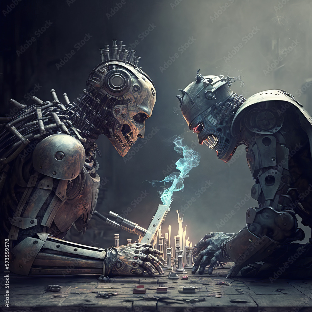 Poster generative ai of a robot in a dark space with smoke..