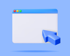 3D Browser Window with Mouse Cursor Isolated. Render Operating System User Interface, GUI. Computer Software. Documents Folder. Abstract Background with UI Panel. Realistic Vector Illustration