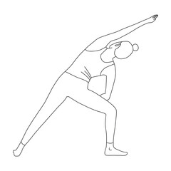 Line art of woman doing Yoga in extended side angle pose vector.