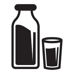 The traditional bottle of milk and glass cup icon. Milk vector illustration.