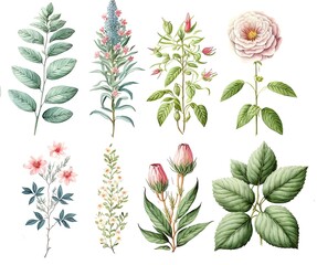 bunch of watercolor blossoms floral elements for your designs generative ai