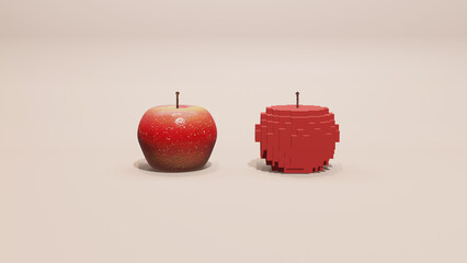 3DCG 赤いポリゴン風リンゴ