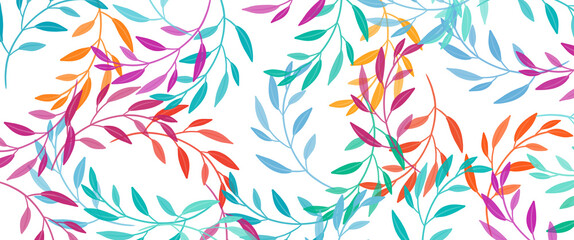 Fototapeta na wymiar Aquarelle abstract illustration, watercolor stems with leaves, multicolor organic texture on transparent background, png