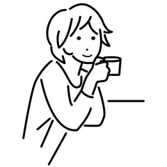 カフェで過ごす女性のイラスト素材　ベクター