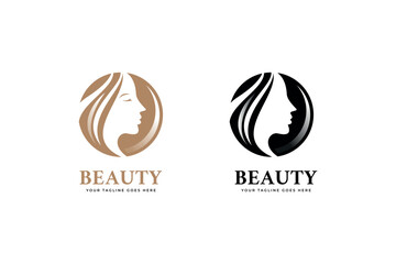 Beautiful woman fashion logo. Abstract vector template linear style.