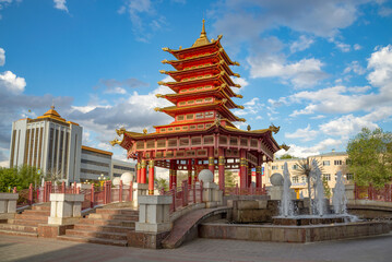 Seven Days Pagoda close-up. Elista, Republic of Kalmykia