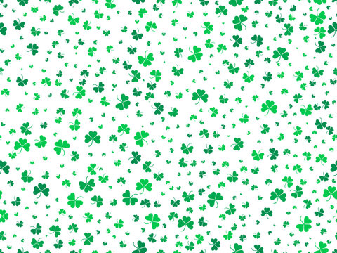 Seamless pattern with green clover leaves on a white. Festive background for Saint Patrick's Day. Green clover leaves for good luck. Design for print, postcards and printing. Vector illustration