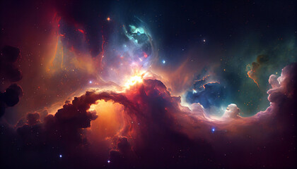 The Beauty of Deep Space, Interstellar Clouds and Starry Nebulas. Generative AI