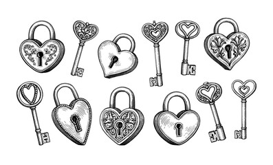 Heart shaped padlocks and keys set. - 573563568