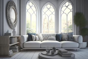 Modern living room interior in Antoni Gaudi style