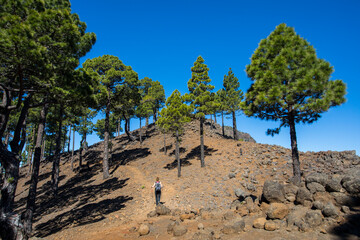 Young woman summit to Bejenado Peak in Caldera de Taburiente, La Palma, Spain